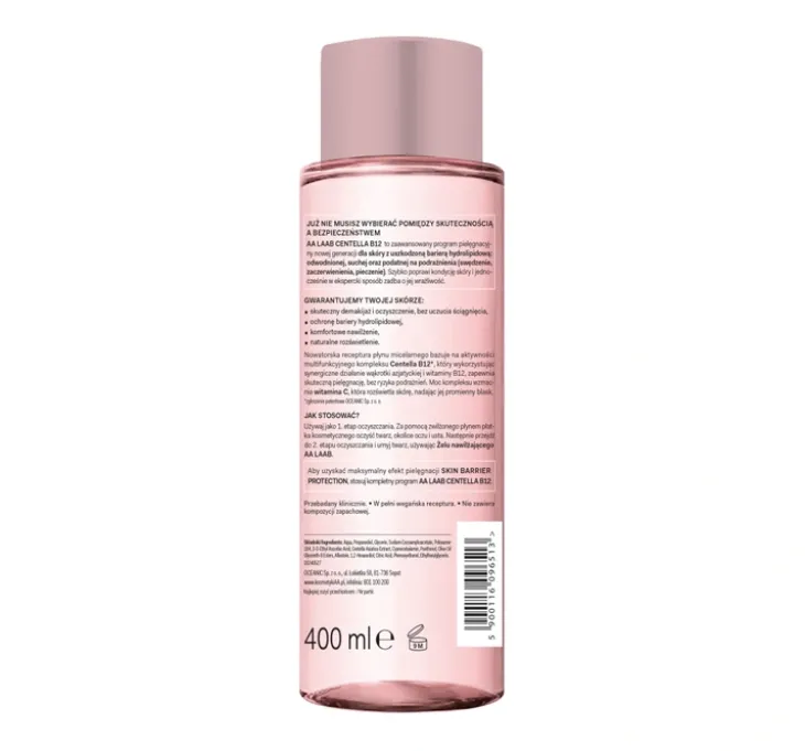 AA LAAB 100% Centella B12 nawilżający płyn micelarny 400 ml