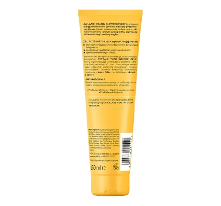 AA LAAB Tetra-C Yuzu rozświetlający żel do mycia twarzy 150 ml