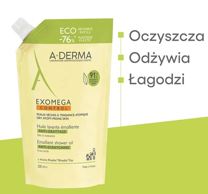 A-Derma Exomega Control olejek emolient pod prysznic przeciw drapaniu Refill 500 ml