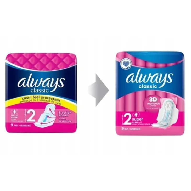 Always Classic podpaski higieniczne ze skrzydełkami 2 Maxi 9 sztuk