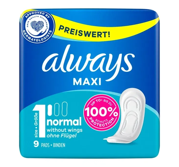 Always Maxi podpaski higieniczne bez skrzydełek 1 Normal 9 sztuk