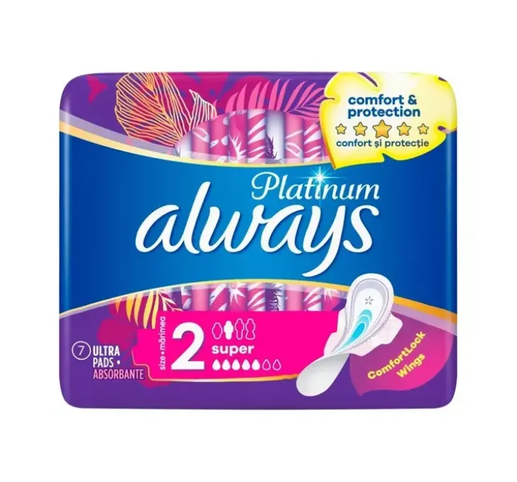 Always Platinum podpaski higieniczne ze skrzydełkami 2 Super 7 sztuk