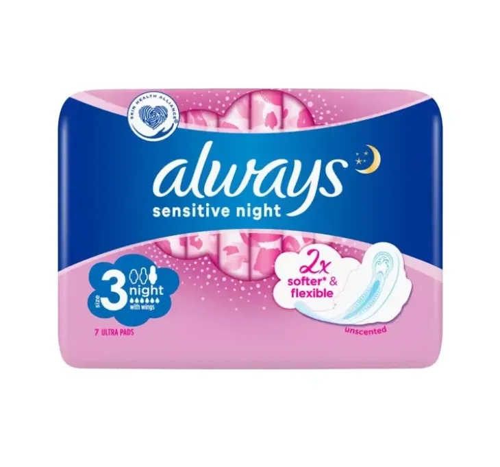 Always Sensitive podpaski higieniczne ze skrzydełkami 3 Night 7 sztuk
