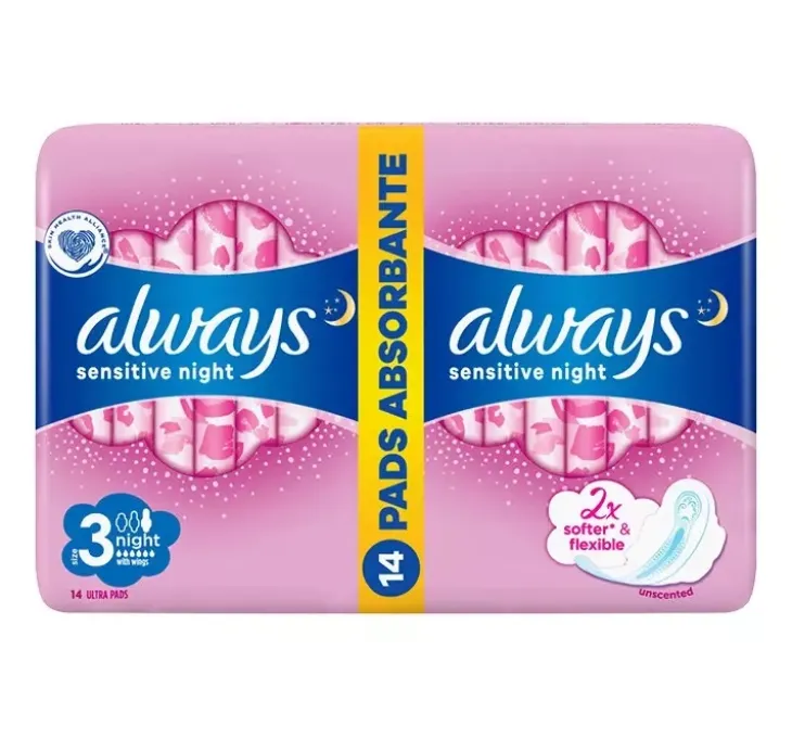 Always Sensitive podpaski higieniczne ze skrzydełkami 3 Night 14 sztuk