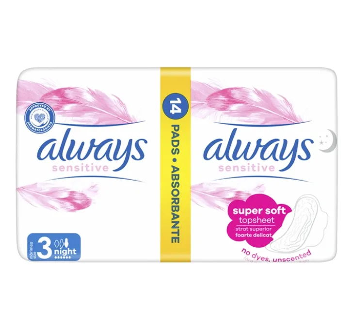 Always Sensitive podpaski higieniczne ze skrzydełkami 3 Night 14 sztuk