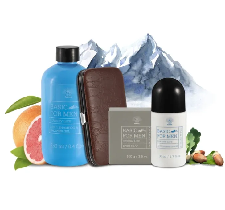 Aurora Basic For Men Oak & Citrus zestaw prezentowy żel pod prysznic 2w1 250 ml + antyperspirant 50 ml + mydło 100 g + mini zestaw do manicure i pedicure