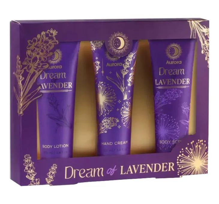 Aurora Dream of Lavender zestaw prezentowy peeling do ciała 100 ml + balsam do ciała 100 ml + krem do rąk 100 ml