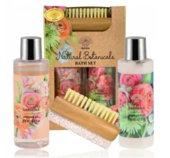 Aurora Natural Botanicals Gardenia zestaw prezentowy żel pod prysznic 150 ml + balsam do ciała 150 ml + szczotka z pumeksem