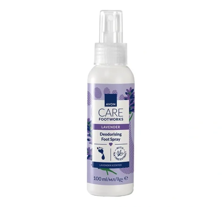 Avon FootWorks lawendowy spray do stóp i obuwia z ochroną przeciwzapachową 100 ml