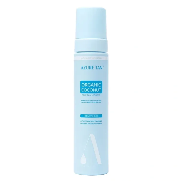 Azure Tan Organic Coconut Self Tan Mousse Medium to Dark samoopalająca pianka do ciała z wodą kokosową baza uniwersalna 200 ml