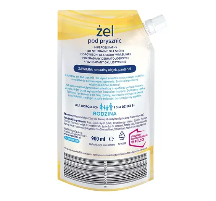Bambino Rodzina żel pod prysznic hiperdelikatny Mirabelka refill 900 ml