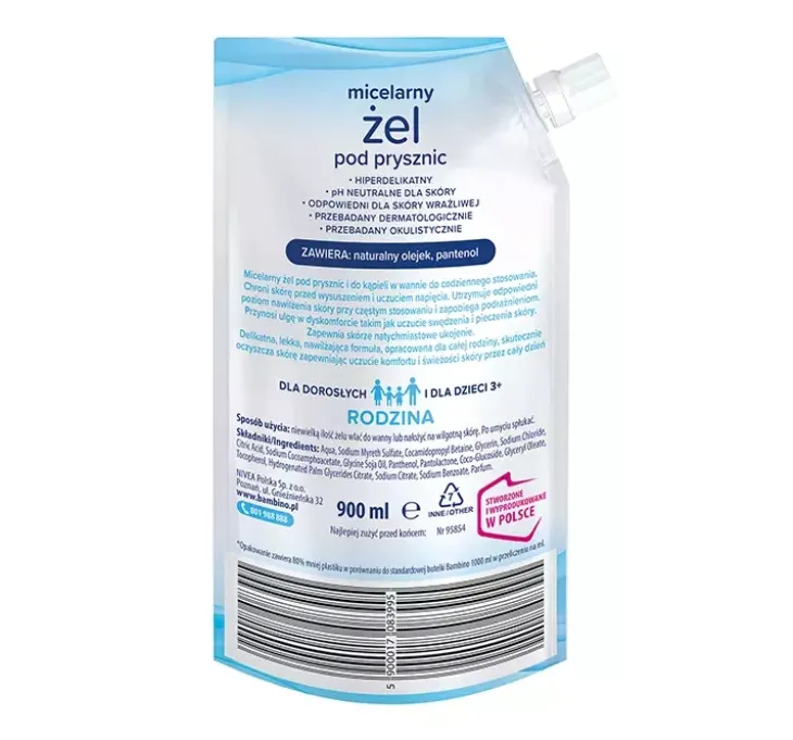 Bambino Rodzina micelarny żel pod prysznic hiperdelikatny Refill 900 ml