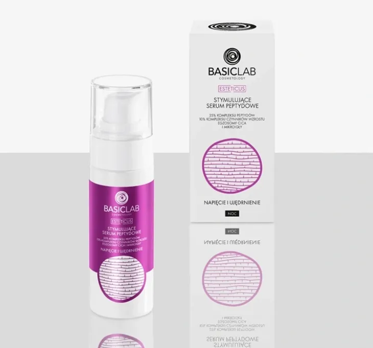 BasicLab Esteticus stymulujące serum peptydowe do twarzy na noc 25% kompleksu peptydów 30 ml