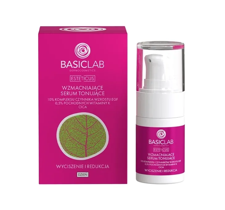 BasicLab Esteticus wzmacniające serum tonujące 10% kompleksu czynnika wzrostu EGF Wyciszenie i Redukcja 15 ml