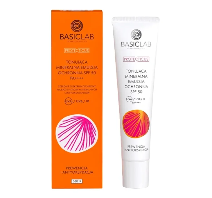 BasicLab Protecticus tonująca mineralna emulsja ochronna SPF50 Prewencja i Antyoksydacja 40 ml