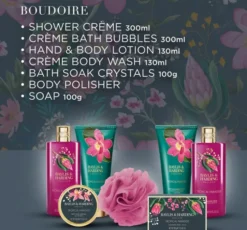 Baylis & Harding Boudoire zestaw prezentowy krem pod prysznic 300 ml + pianka do kąpieli 300 ml + balsam do ciała 130 ml + krem do mycia ciała 130 ml + mydło 100 g + sól do kąpieli100 g + gąbka