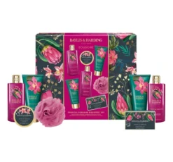 Baylis & Harding Boudoire zestaw prezentowy krem pod prysznic 300 ml + pianka do kąpieli 300 ml + balsam do ciała 130 ml + krem do mycia ciała 130 ml + mydło 100 g + sól do kąpieli100 g + gąbka