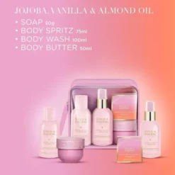 Baylis & Harding Jojoba, Vanilla & Almond Oil zestaw prezentowy płyn do mycia 100 ml + mgiełka do ciała 75 ml + masło do ciała 50 ml + mydło 50 g