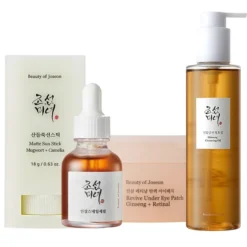 Beauty of Joseon zestaw serum Revive Ginseng+Snail Mucin 30 ml + sztyft SPF50+ Mugwort+Camelia 18 g + olejek Ginseng 210 ml + płatki pod oczy Ginseng+Retinal 60 sztuk