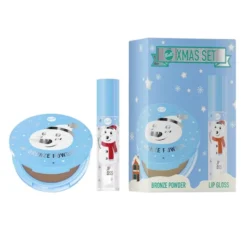 Bell XMAS Set 1 zestaw błyszczyk do ust 01 Frosted Fantasy 4,2 g + puder brązujący 01 Icy Mocha 9 g
