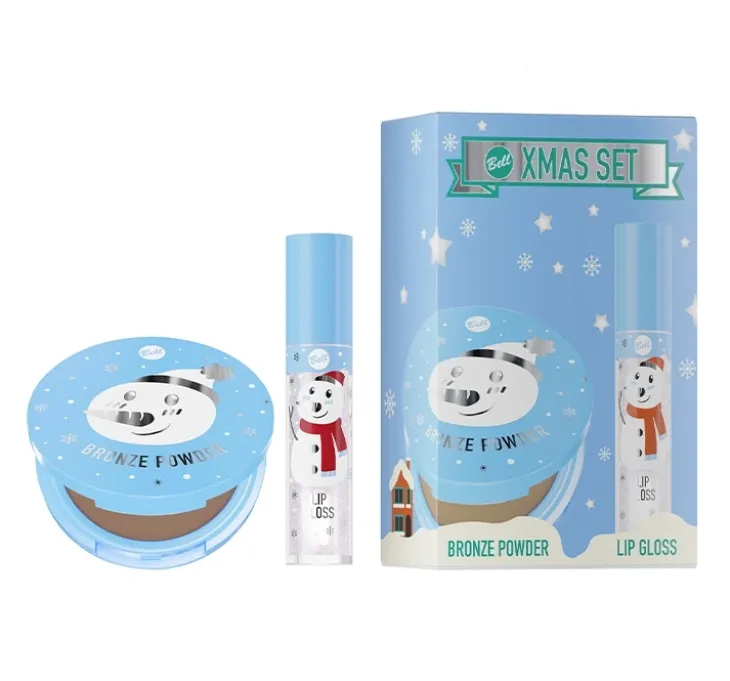 Bell XMAS Set 1 zestaw błyszczyk do ust 01 Frosted Fantasy 4,2 g + puder brązujący 01 Icy Mocha 9 g