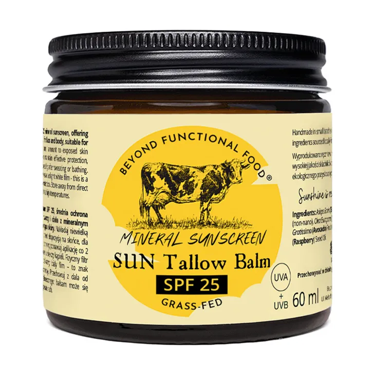 Beyond Functional Food Sun Tallow Balm hipoalergiczny przeciwsłoneczny balsam do twarzy i ciała SPF25 z mineralnym filtrem 60 ml