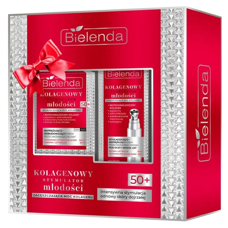Bielenda Kolagenowy Stymulator Młodości zestaw prezentowy krem do twarzy 50+ 50 ml + krem pod oczy i wokół ust 15 ml