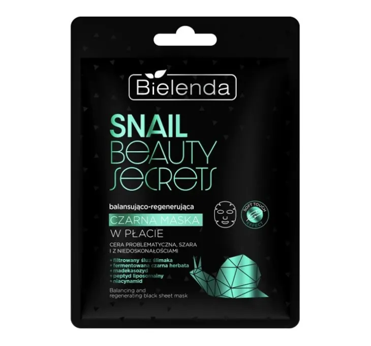 Bielenda Snail Beauty Secrets balansująco-regenerująca czarna maska w płacie