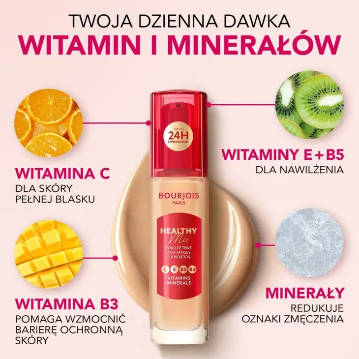 Bourjois Healthy Mix podkład niwelujący oznaki zmęczenia z kompleksem witamin i minerałów 52W Vanilla 30 ml