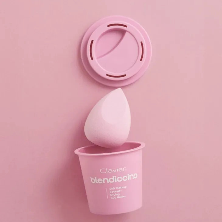 Clavier Blendiccino gąbeczka do makijażu + kubek do przechowywania Rose Presso