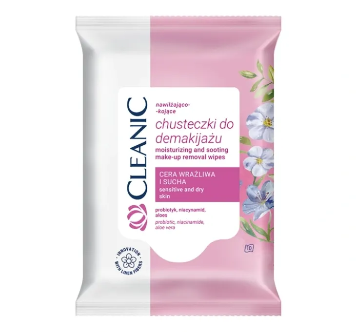 Cleanic nawilżająco-kojące chusteczki do demakijażu 10 sztuk