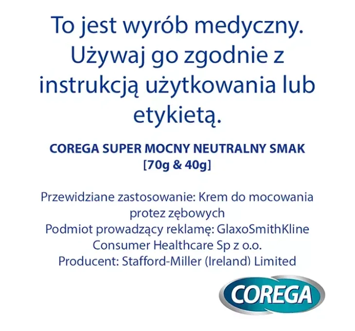 Corega super mocny krem mocujący do protez neutralny smak 70 g