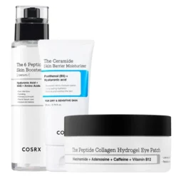 COSRX zestaw do pielęgnacji twarzy serum The 6 Peptide 150 ml + krem The Ceramide Skin Barrier Moisturizer 80 ml + płatki pod oczy The Peptide Collagen 60 sztuk