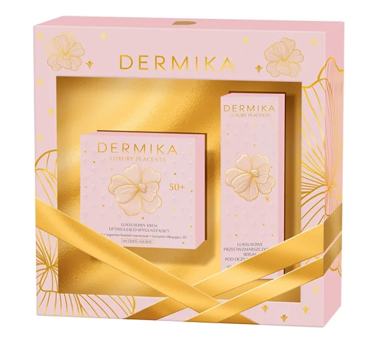 Dermika Luxury Placenta zestaw prezentowy krem liftingująco-wygładzający 50+ 50 ml + serum pod oczy i na powieki 15 ml