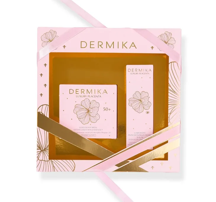 Dermika Luxury Placenta zestaw prezentowy krem liftingująco-wygładzający 50+ 50 ml + serum pod oczy i na powieki 15 ml