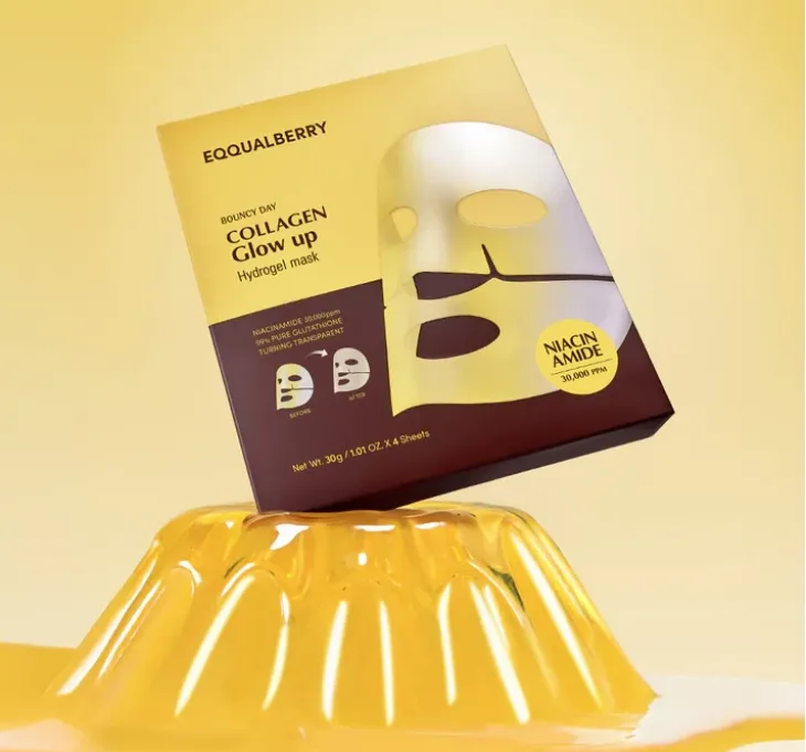 EQQUALBERRY Collagen Glow Up hydrożelowa maska do twarzy rozświetlająca 4 x 30 g