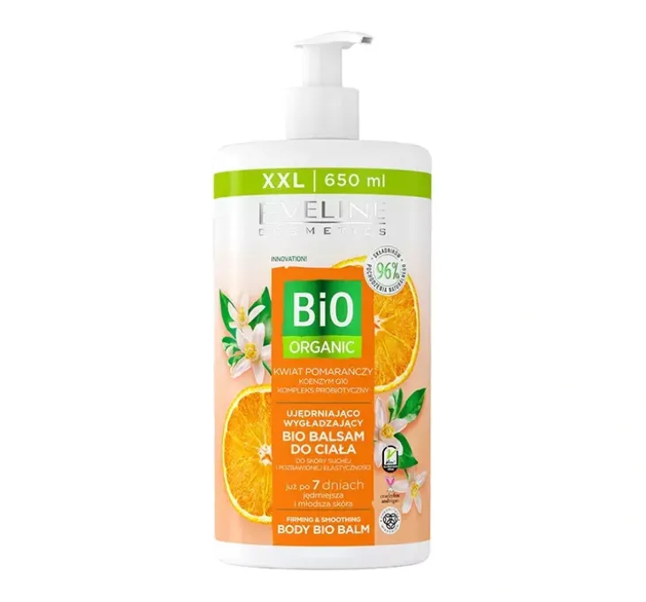 Eveline Cosmetics Bio Organic ujędrniająco-wygładzający balsam do ciała z kwiatem pomarańczy 650 ml