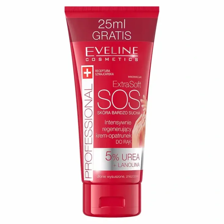 Eveline Cosmetics Extra Soft SOS intensywnie regenerujący krem-opatrunek do rąk 5% urea + lanolina 100 ml