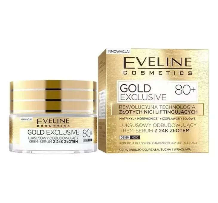 Eveline Cosmetics Gold Exclusive 80+ odbudowujący krem-serum z 24 K złotem 50 ml