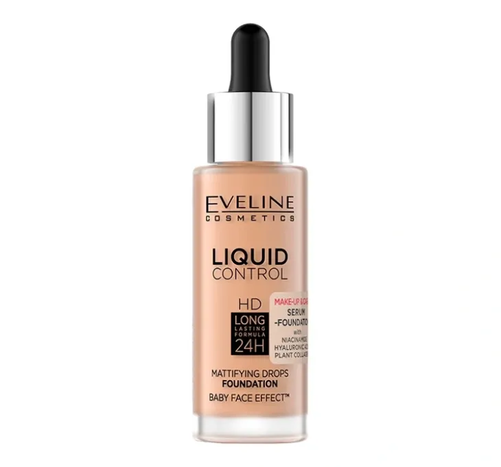 Eveline Cosmetics Liquid Control HD matujący podkład do twarzy z niacynamidem 055 Honey 32 ml