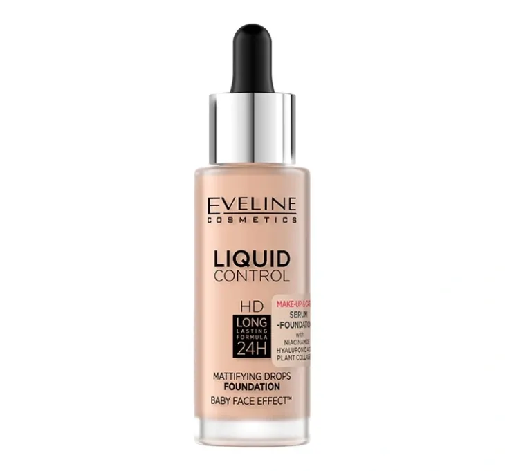 Eveline Cosmetics Liquid Control HD matujący podkład do twarzy z niacynamidem 050 Golden Beige 32 ml