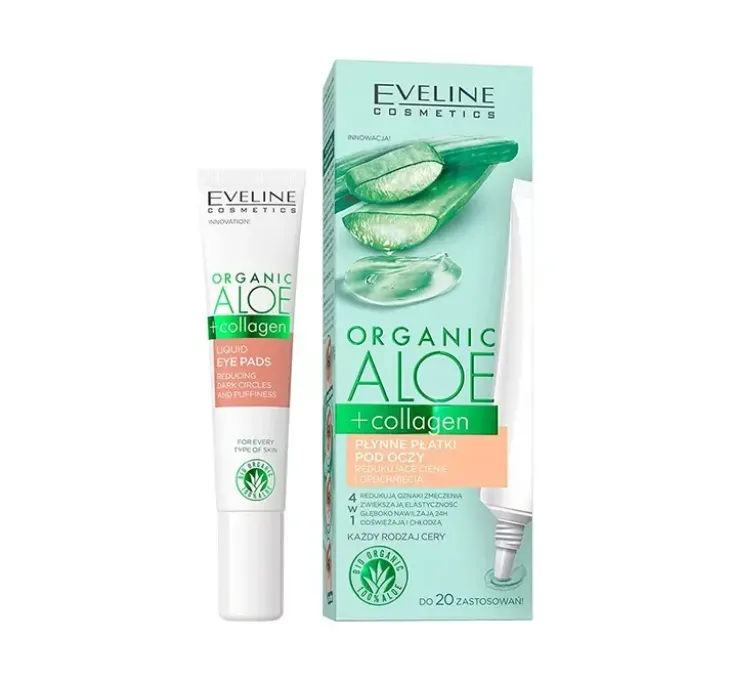 Eveline Cosmetics Organic Aloe + Collagen płynne płatki pod oczy redukujące cienie i opuchnięcia 20 ml