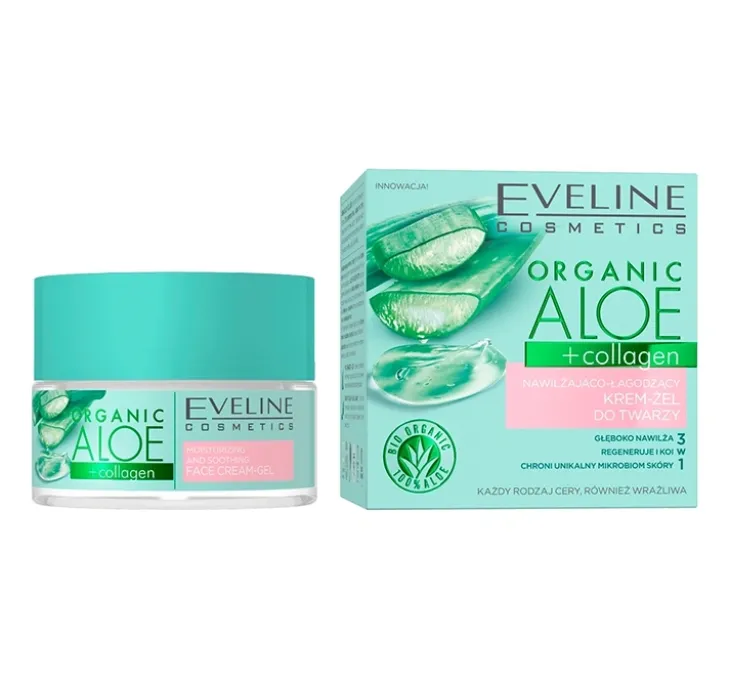 Eveline Cosmetics Organic Aloe + Collagen nawilżająco-łagodzący krem-żel do twarzy 50 ml
