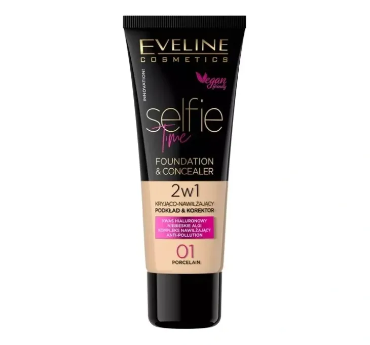 Eveline Cosmetics Selfie Time kryjąco-nawilżający podkład i korektor 01 Porcelain 30 ml