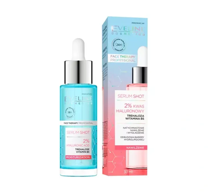 Eveline Cosmetics Serum Shot 2% kwas hialuronowy nawilżające serum do twarzy, szyi i dekoltu 30 ml