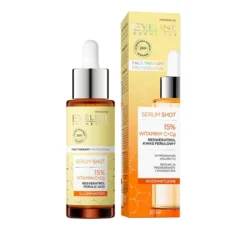 Eveline Cosmetics Serum Shot rozświetlające serum do twarzy szyi i dekoltu 15% witaminy C + CG 30 ml
