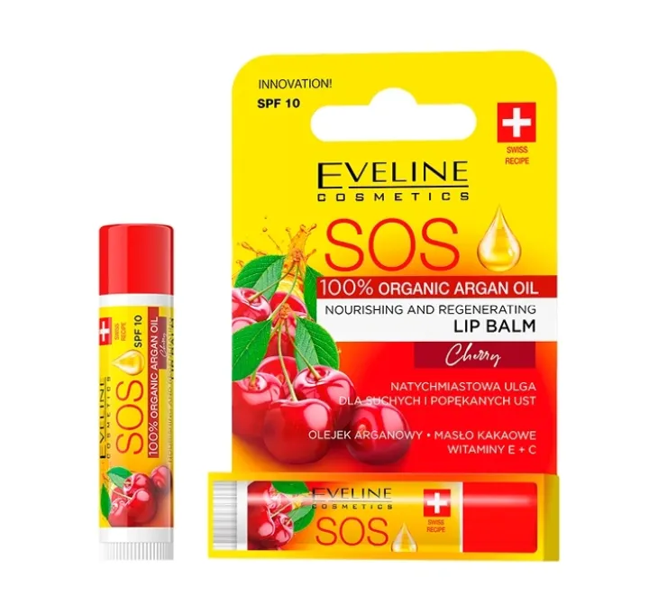 Eveline Cosmetics SOS Argan Oil odżywczo-regenerujący balsam do ust SPF10 Cherry 13,9 g