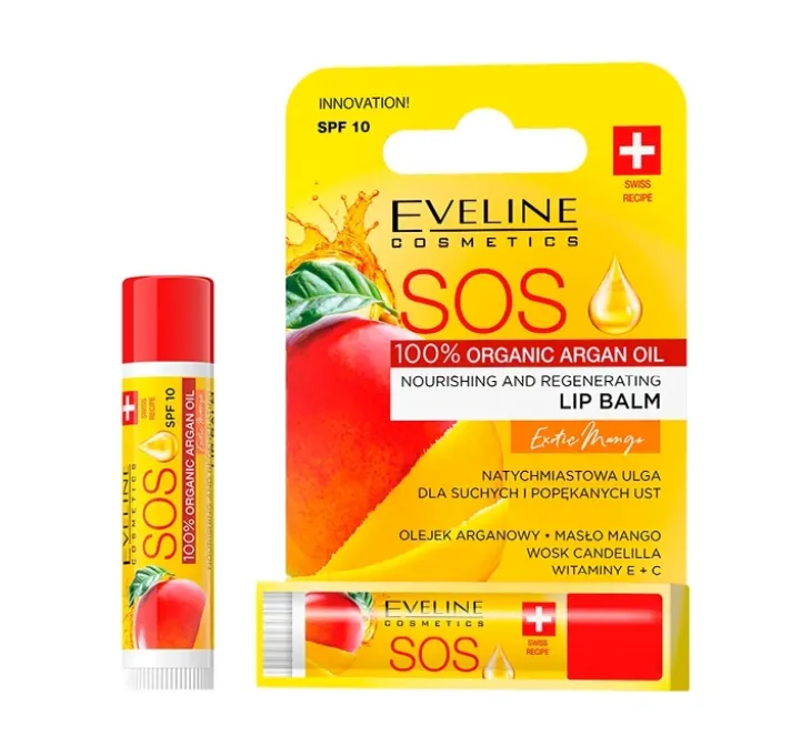 Eveline Cosmetics SOS Argan Oil odżywczo-regenerujący balsam do ust SPF10 Exotic Mango 13,9 g