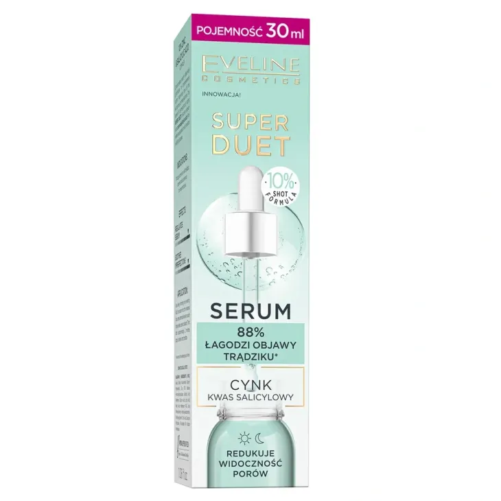 Eveline Cosmetics Super Duet serum na niedoskonałości 10% cynk do skóry trądzikowej i młodej 30 ml