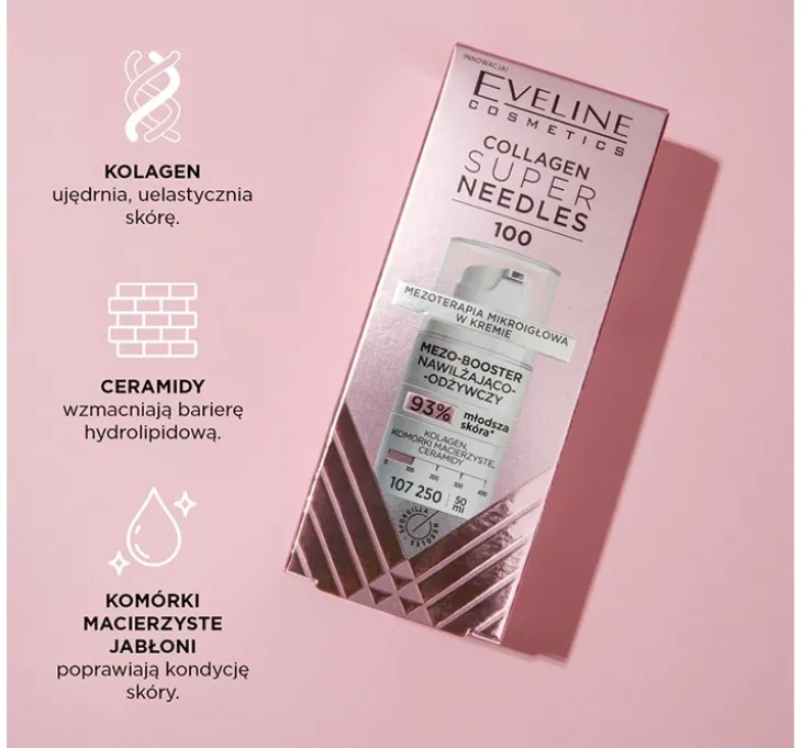 Eveline Cosmetics Super Needles Collagen 100 mezo-booster nawilżający krem odżywczy 50 ml